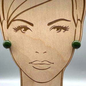 Vintage Forest Green Dome Earrings, Lucite Button Basic Screw Backs